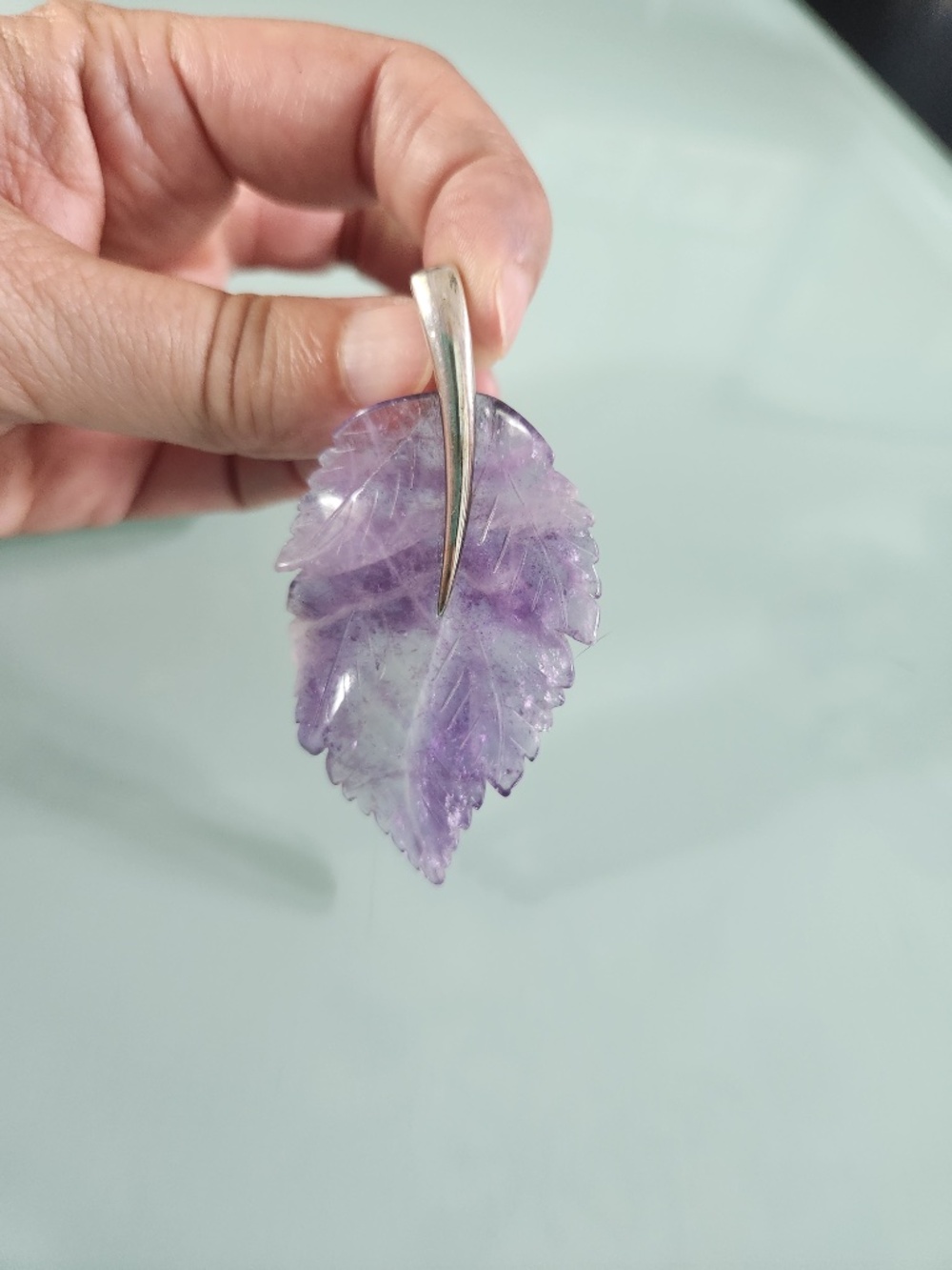 Whitney Kelly WK 925 Sterling Silver Carved Amethyst Leaf Pendant, preloved - Picture 4 of 6